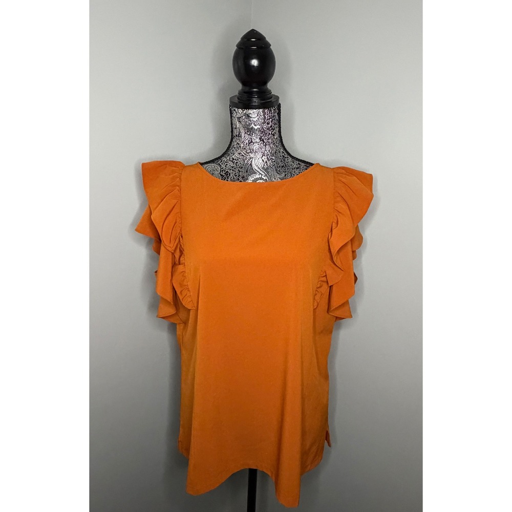 Chicos Ruffle Sleeve Boat Neck Feminine Romantic Coquette Orange Top